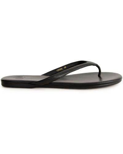 12 STOREEZ Leather Thong Flip Flops - Black