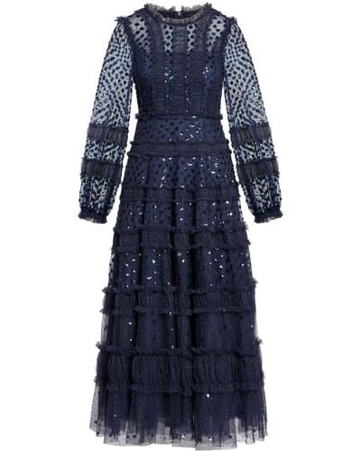 Needle & Thread Dot Shimmer スパンコールトリム イブニングドレス - ブルー