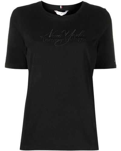 Tommy Hilfiger Logo-embroidered T-shirt - Black