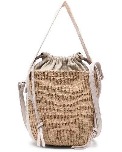 Chloé Wild Grey And Beige Logo Strap Woven Two-way Bag - Natural