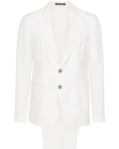 Emporio Armani Single-breasted Linen-blend Suit - White