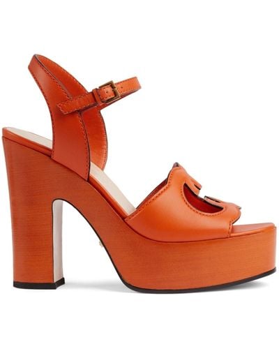 Gucci Interlocking G 110mm High Sandals - Orange