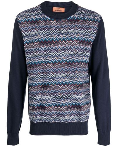 Missoni Pull en laine à motif zig-zag - Bleu