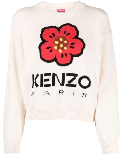 KENZO Boke Flower インターシャニットセーター - ホワイト