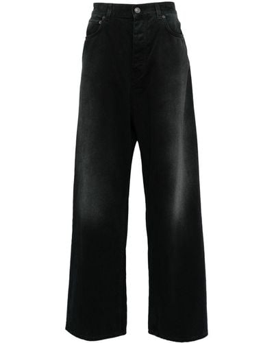 Balenciaga Denim Size Sticker Mid-rise Wide-leg Jeans - Black