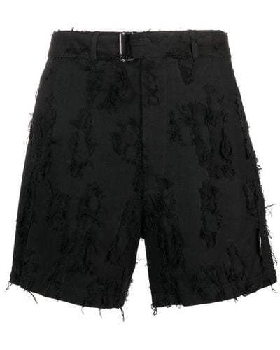 MSGM Distressed Belted Cotton Shorts - Black