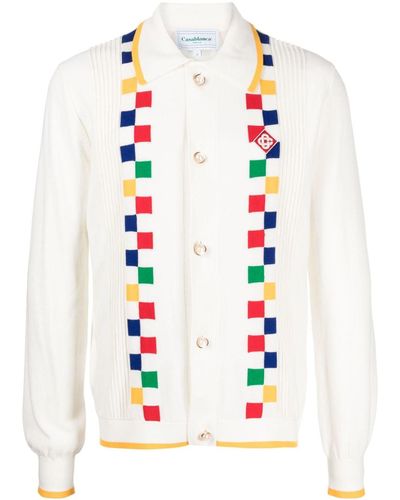 Casablancabrand Check-pattern Cotton Cardigan - White