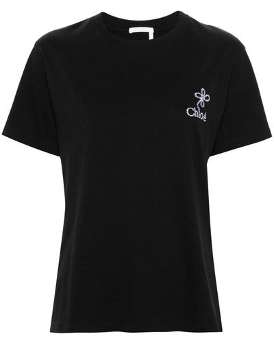 Chloé T-Shirt mit Logo-Stickerei - Schwarz