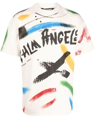 Palm Angels T-shirt Met Print - Naturel