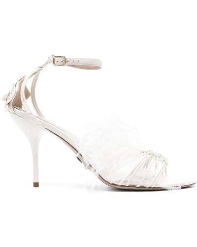Genny 90mm Feather-detail Leather Sandals - White