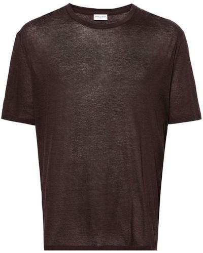 Saint Laurent Semi-doorzichtig Katoenen T-shirt - Bruin