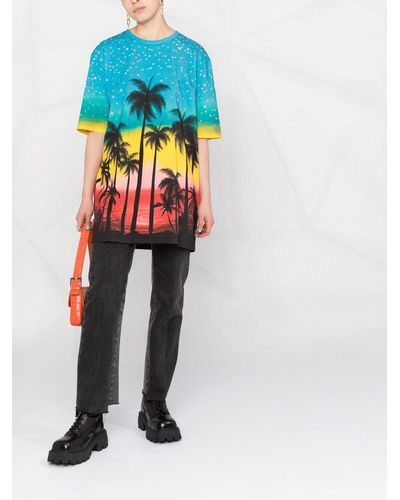 Faith Connexion Camiseta oversize con estampado de palmeras - Azul