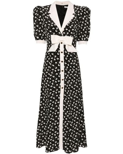 Alessandra Rich Clover-print Silk Midi Dress - Women's - Polyamide/silk/cupro - Black