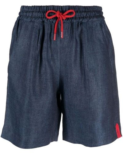 Kiton Contrasting Drawstring-fastening Linen Shorts - Blue