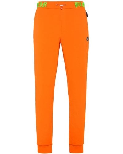 Philipp Plein Pantalon de jogging Skull and Bones à taille logo - Orange