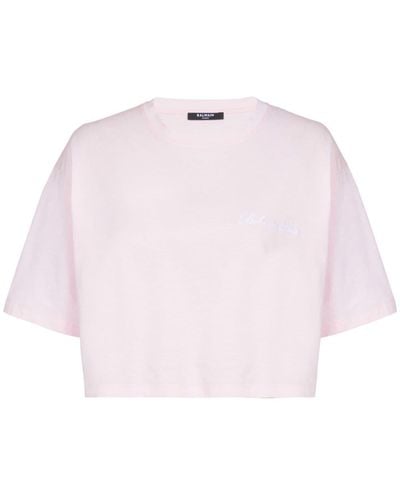Balmain Logo-embroidered Cotton T-shirt - Pink