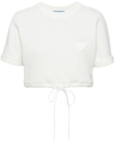 Prada Cropped Fleece T-shirt - White