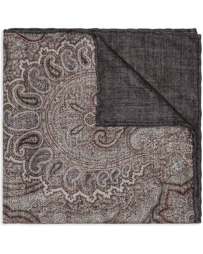 Brunello Cucinelli Paisley-pattern Silk Pocket Scarf - Grey