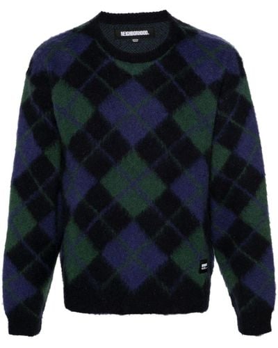 Neighborhood Argyle-pattern Jacquard Sweater - Blue
