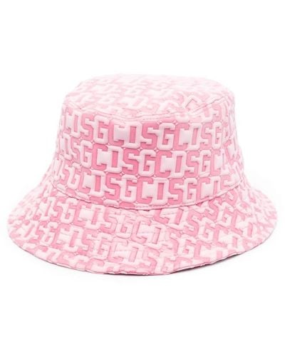Gcds Embossed-monogram Drawstring Bucket Hat - Pink