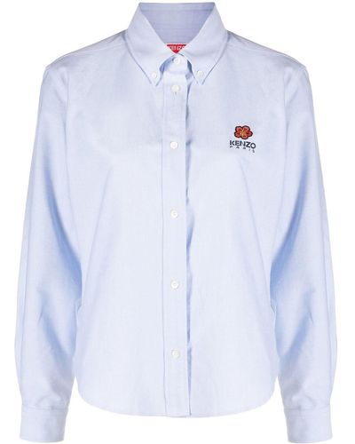 KENZO Chemise boutonnée à logo imprimé - Bleu