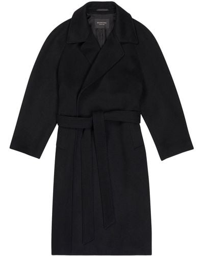 Balenciaga Belted Cashmere Raglan Coat - Black
