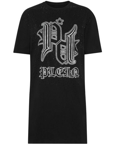 Philipp Plein Crystal Embellished Logo Dress - Black