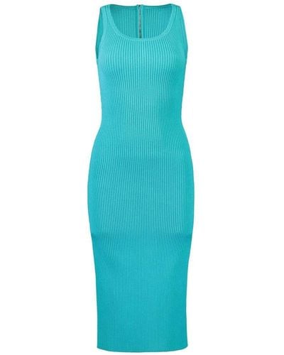 Michael Kors Ribbed-knit Zip-up Midi Dress - Blue