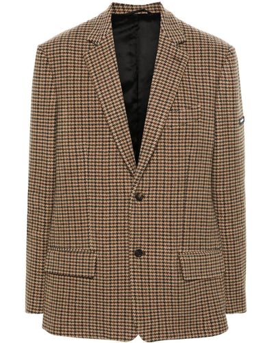 Balenciaga Logo-Appliqué Houndstooth Blazer - Brown