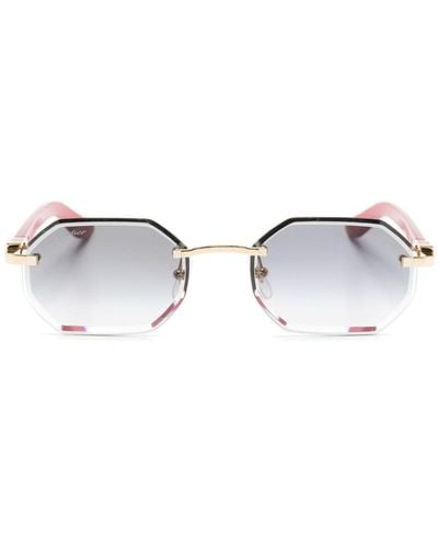 Cartier Logo-plaque Geometric-frame Sunglasses - Metallic