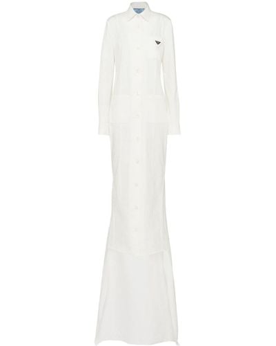 Prada Vestido largo con logo triangular - Blanco