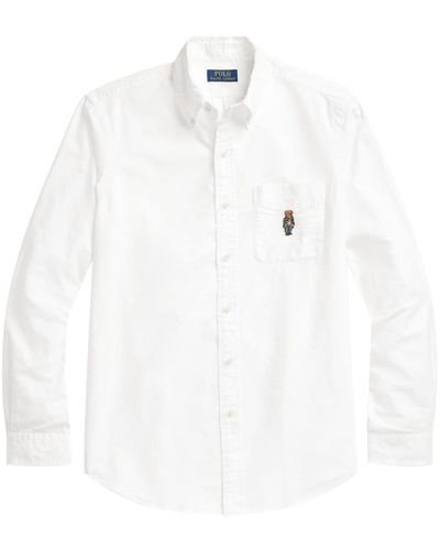 Polo Ralph Lauren Oxford Polo-bear Embroidered Cotton Shirt - White