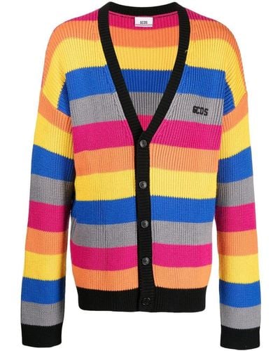 Gcds Rainbow-stripe V-neck Cardigan - Pink