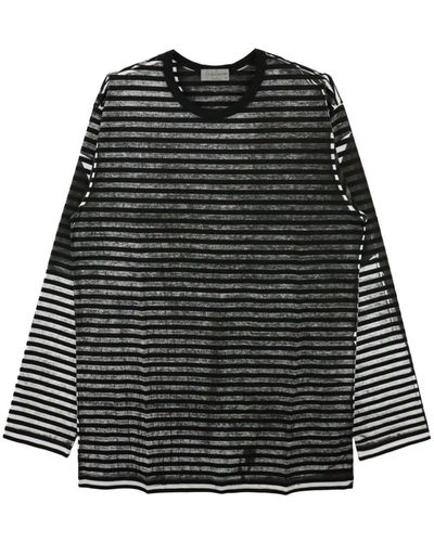 Yohji Yamamoto Gestreept T-shirt - Zwart