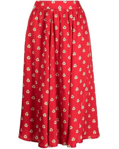 KENZO Floral-print High-waist Midi Skirt - Red