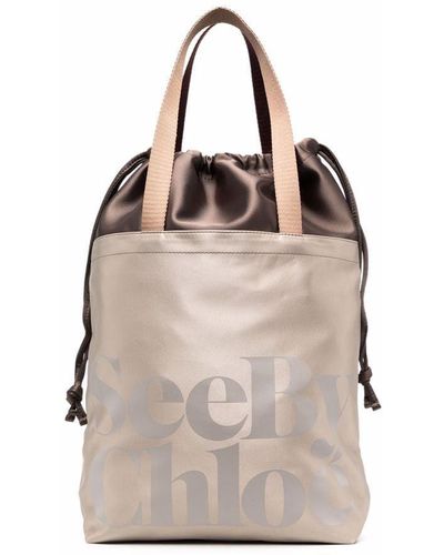 See By Chloé Logo-print Paneled Tote Bag - Natural