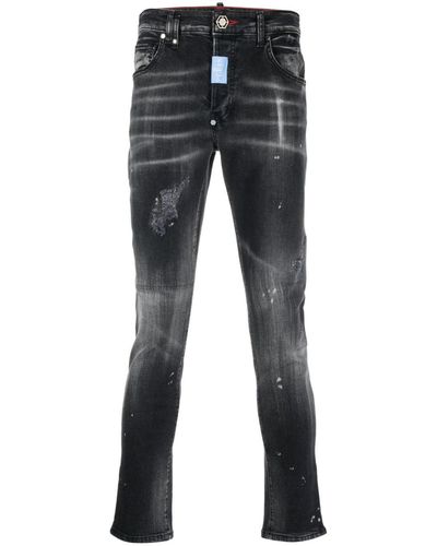 Philipp Plein Jeans dritti con effetto stropicciato - Blu