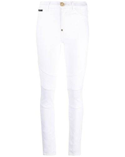 Philipp Plein Biker High-waisted Skinny Jeans - White