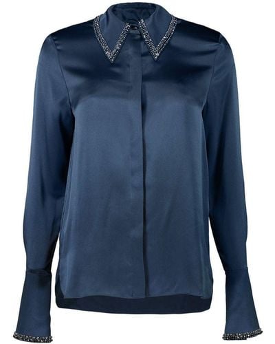 Twp Rhinestone-embellished Pointed-collar Shirt - Blue