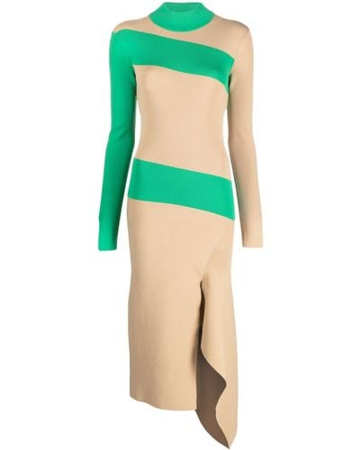 Patrizia Pepe Two-tone Asymmetric Midi Dress - Green