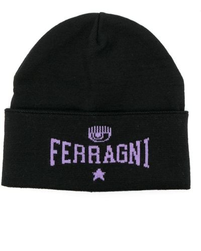 Chiara Ferragni Intarsien-Mütze mit Logo - Schwarz