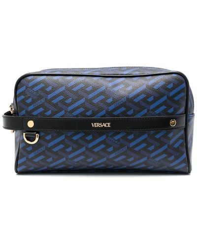 Versace All-over Logo Wash Bag - Blue