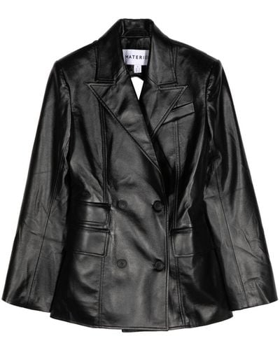 Matériel Open-back Faux-leather Blazer - Black