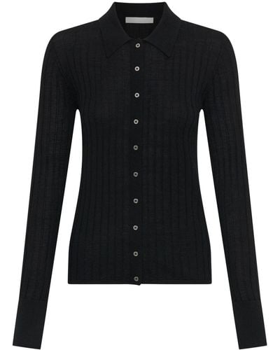 Dion Lee Ribbed-knit Wool Polo Shirt - Black