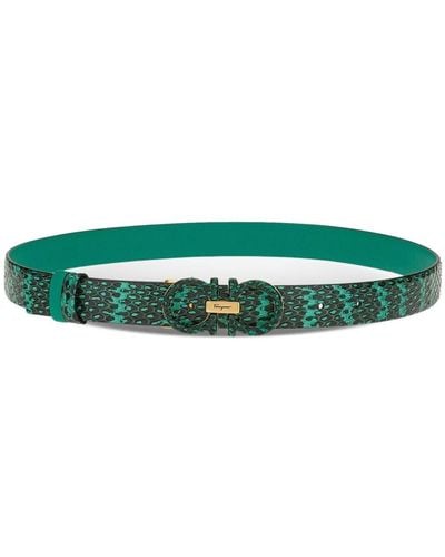 Ferragamo Gancini Leather Snakeskin-effect Belt - Green
