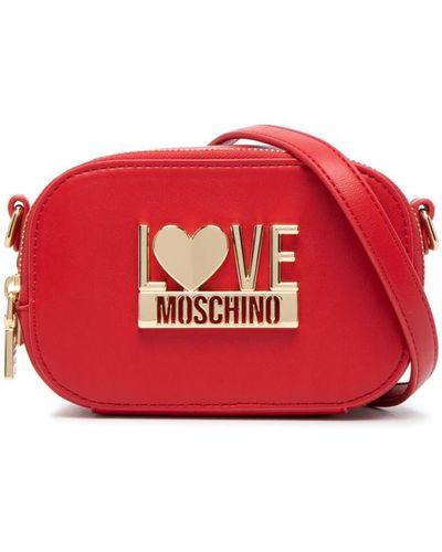 Love Moschino Umhängetasche mit Logo-Schild - Rot