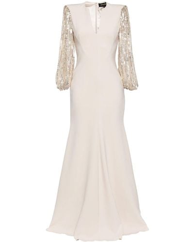 Jenny Packham The Swan Sequin-sleeve Maxi Dress - White
