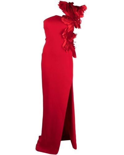 Gaby Charbachy Organza-detail One-shoulder Gown - Red