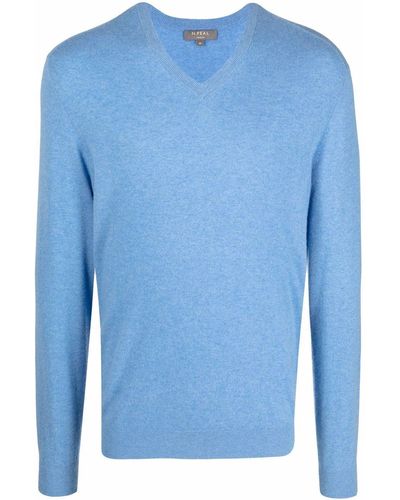 N.Peal Cashmere Pull en cachemire à col v - Bleu