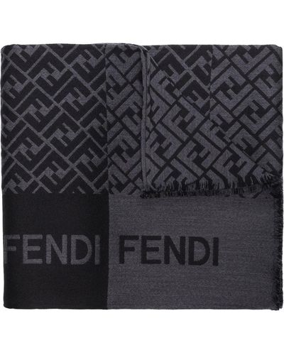 Fendi Bufanda con flecos y logo FF - Negro
